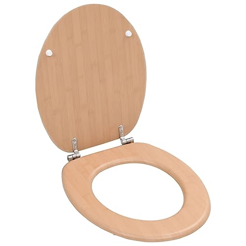 vidaXL Toilettensitz mit Hartschalendeckel Bambus-Design WC Sitz Brille Toilettendeckel Deckel Klodeckel Klobrille Toilettenbrille Klositz MDF