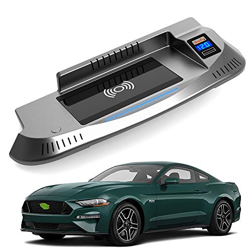 Braveking1 Upgrade Kabelloses Ladegerät Auto für Ford Mustang 2015 2016 2017 2018 2019 2020 2021, 15W Qi Wireless Schnell-ladegerät mit QC3.0 USB und 18W PD für iPhone 12/11/XS/X/8 Samsung S20/S10/S9