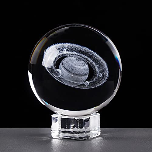 60 mm Sonnensystem Kristallkugel mit Kristallbasis 3D Saturn Lasergravur Planeten Modell Geschenke für Astronomie Liebhaber Heimdekoration