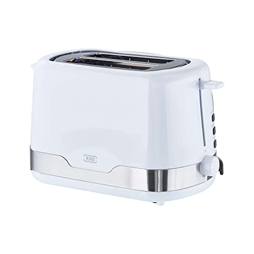 KHG TO-857 WE2 Toaster Weiß 2 Scheiben 850 W mit Brötchenaufsatz, 7 Bräunungsstufen, Krümelschublade, Farbe-Dekor: Weiß-Edelstahl