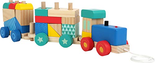 Small Foot 11128 Holzzug Steckspiel aus Holz, Ziehspielzeug mit Holzrädern Spielzeug, Mehrfarbig