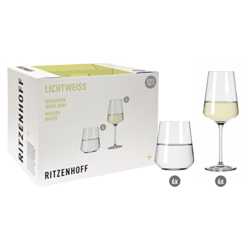 RITZENHOFF LICHTWEISS Weißwein- und Wasserglas-Set #1, 6 x Weißwein & 6 x Wasser, aus Kristallglas, spülmaschinengeeignet, in Geschenkverpackung, 6111001, Klar