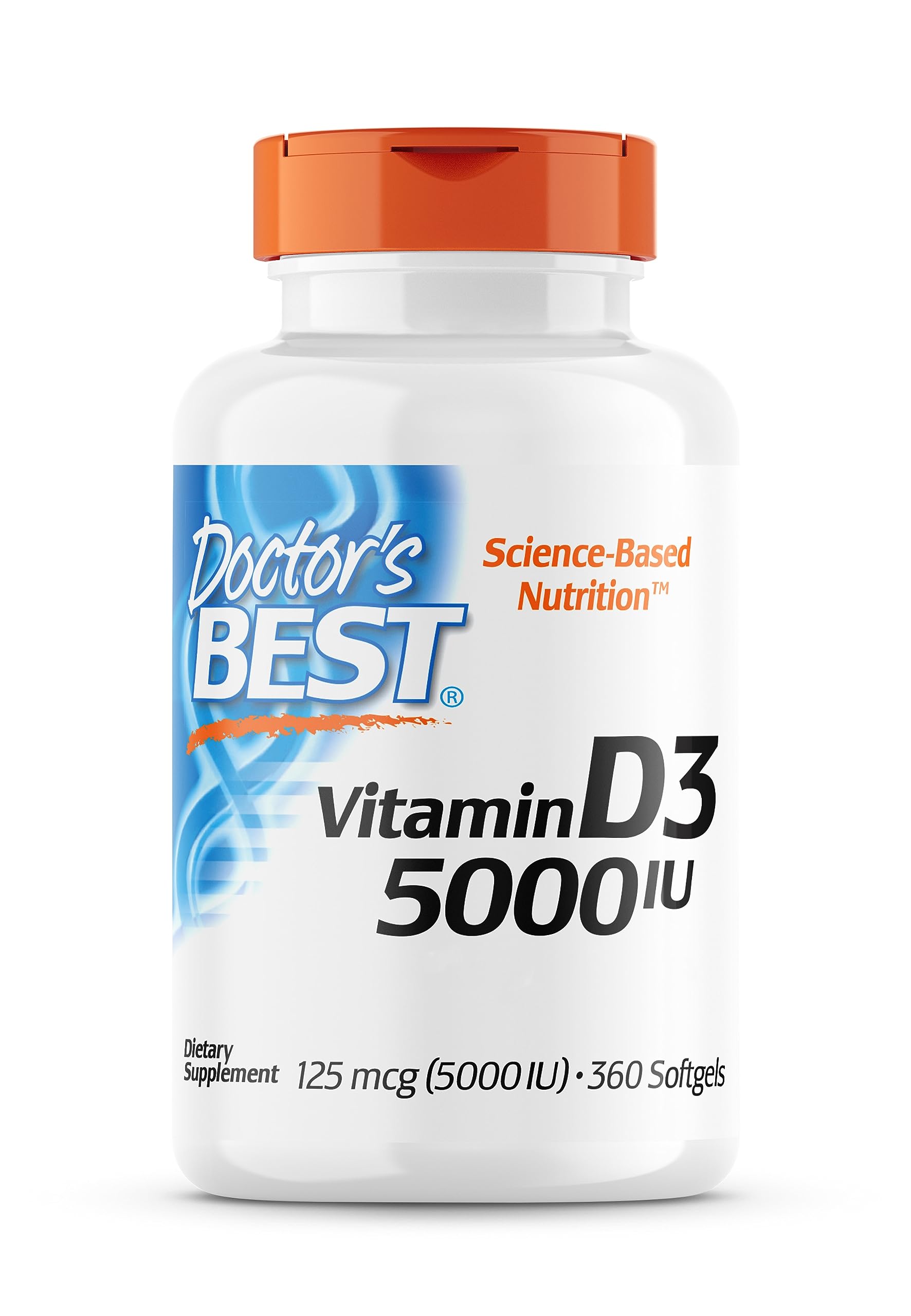 Doctor's Best, Vitamin D3, 5.000 IU, Hochdosiert, Depot Wochendosis, 360 Weichkapseln, Laborgeprüft, Sojafrei, Glutenfrei, Ohne Gentechnik