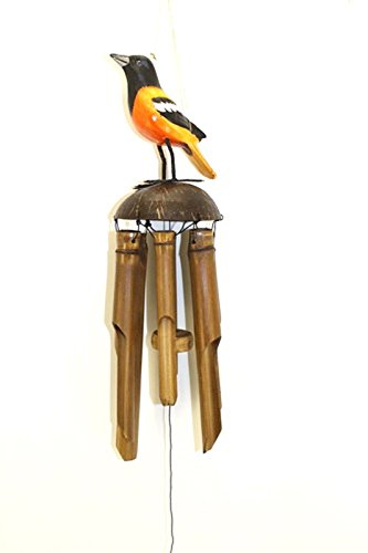 Ca. 100cm Windspiel mit einem Vogel sitzend auf Einer halben Kokosnuss Bambus Klangspiel Guter beruhigender Klang