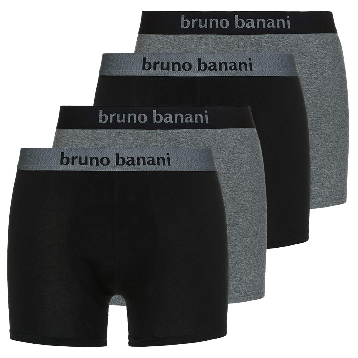 bruno banani Herren Boxershorts Unterhosen Flowing 2203-1388 4er Pack, Farbe:Mehrfarbig, Menge:4er Pack (2X 2er), Wäschegröße:2XL, Artikel:-1782 schwarz/Graumelange
