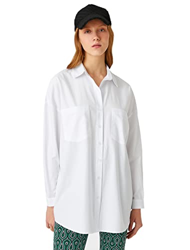 Koton Damen Long Sleeve Cotton Pocket Shirt, White (000), 38 EU