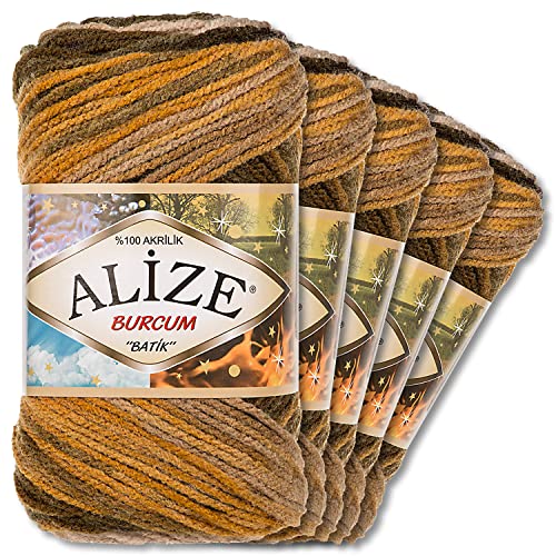 Alize 5 x 100g Burcum Batik Premium Wolle 100% Acryl | 29 Farben Farbverlauf Akzente Accessoire Häkeln Stricken Kleidung (5850)