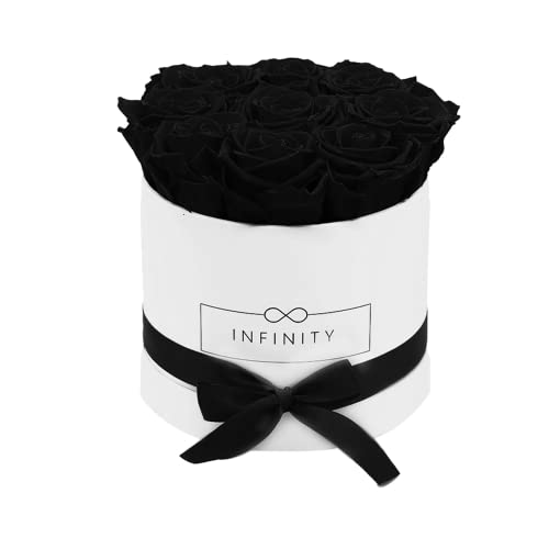 Infinity Flowerbox Medium - 9 echte Premiumrosen in Schwarz - 3 Jahre haltbar ohne gießen