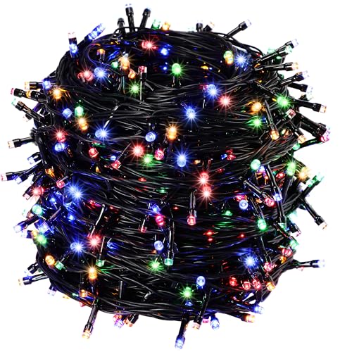 Deuba Lichterkette 700 LED Außen 8 Leuchtmodi Innen IP44 Wetterfest mit Netzteil Mehrfarbig 14 m Weihnachten Weihnachtsbaum Weihnachtsbeleuchtung Bunt