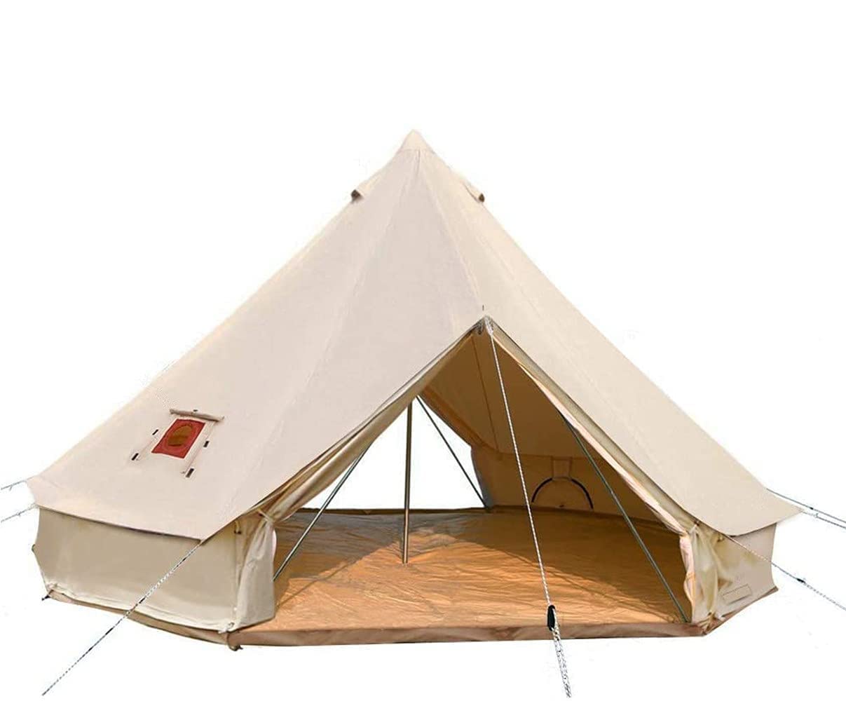 Sport Tent 4-Jahreszeiten Camping Zelte Baumwolle Wasserdicht Familienzelt Tipi Indianerzelt Teepee Glockenzelt mit 2 Türen/Doppeltüren, 5 M, Mit Ofenloch
