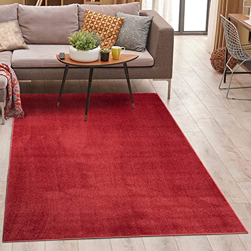 Teppich Wohnzimmer Hochflor - 200x280 cm - Rot, Einfarbig - Super Soft - Weiche Micro-Polyester Teppiche Schlafzimmer - Moderne Langflor Wohnzimmerteppiche