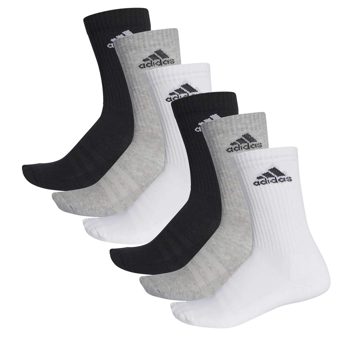 adidas CUSHIONED CREW Tennissocken Sportsocken Damen Herren Unisex 6 Paar, Farbe:032 - grey melange, Socken & Strümpfe:40-42
