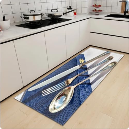 REIWAN Geschirrmuster 3D Küche Teppich, Schlafzimmer Wohnzimmer Dekor Teppich, Flur Balkon Badezimmer Anti-Rutsch Fußmatte, Hauseingang Fußmatte