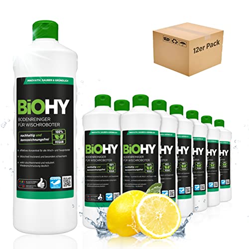 BiOHY Bodenreiniger für Wischroboter (12x1l Flasche) | Konzentrat für alle Wisch & Saugroboter mit Nass-Funktion | nachhaltig & ökologisch