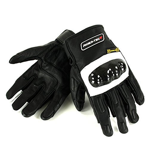 Rider-Tec Motorrad-Handschuhe Leder genormt, schwarz/weiß
