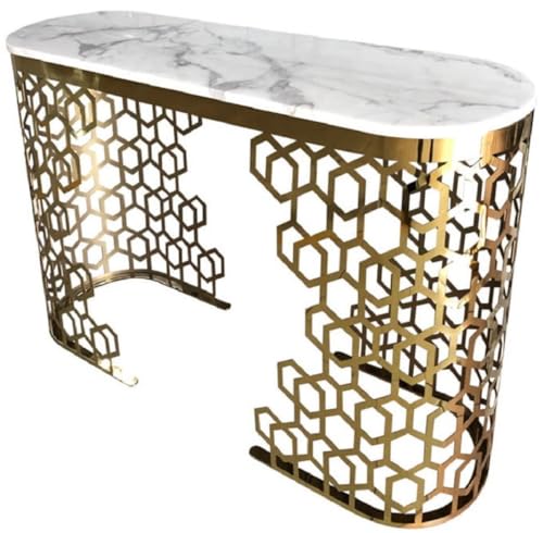 Casa Padrino Luxus Konsole Weiß/Gold 140 x 40 x H. 80 cm - Konsolentisch mit Kunstmarmor Tischplatte - Wohnzimmer Möbel - Luxus Möbel - Luxus Einrichtung