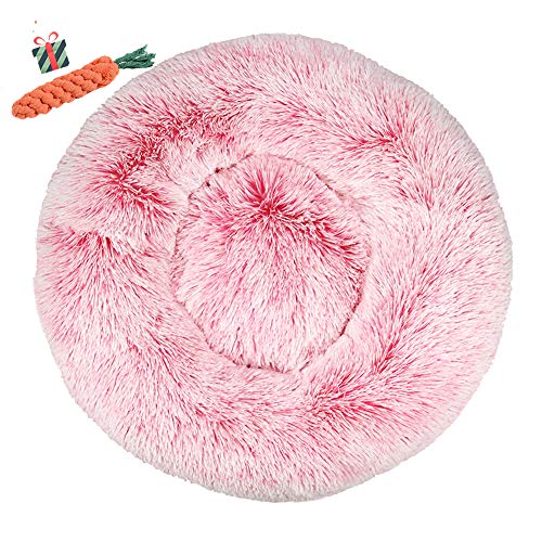 Fansu Hundebett rund Hundekissen Plüsch weichem Hundesofa rutschfest Base Katzenbett Donut Größe und Farbe wählbar (Farbverlauf rosa,80CM)