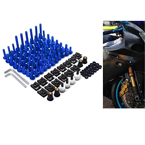 An Xin CNC Aluminium Universal Billet komplette Motorrad Scheibenverkleidungsschrauben Kit Befestigungsclip Karosserie Schrauben Mutter für YZ125 YZ250 YZ250F YZ450F WR250F WR450F (blau)