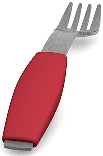 Ornamin Gabel mit rotem Griffkissen | Einhänder-Gabel mit besonderer Form für intuitive Anwendung | Spezial-Besteck, Einhänder-Hilfsmittel, Essbesteck, Esshilfe