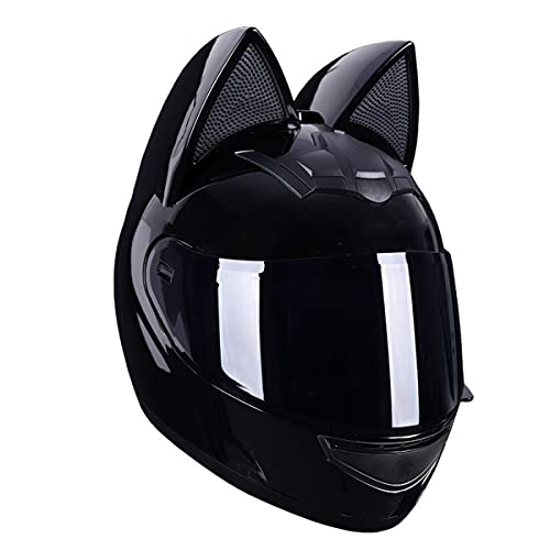 CFZWJ Vollgesichts-Motorrad-Motocross-Helm,Motorradhelm mit Katzenohren, Unisex-Persönlichkeits-Vollgesichtshelm, Anti-Fog-Sonnenblende, ECE-Zulassung Modular Motorrad ATV Helm