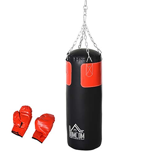 Boxsack mit Boxhandschuhen HOMCOM schwarz, rot