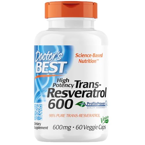 Doctor's Best, High Potency Trans-Resveratrol, 600 mg, 60 vegane Kapseln, Laborgeprüft, Glutenfrei, Sojafrei, Vegetarisch