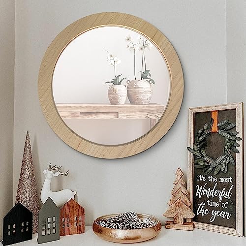 EXQUILEG Wandspiegel, Spiegel rund mit Holzrahmen, dekorative Schminkspiegel, Modern Hängespiegel für Badezimmer Schlafzimmer Wohnzimmer Flur (Rund,30cm)