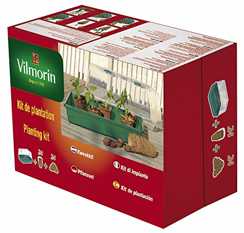 Vilmorin 3990625-Set Gewächshaus Hartschale + 24 Näpfen Coco 6 cm + 24 PASTILLES Kokosfasern komprimiertes