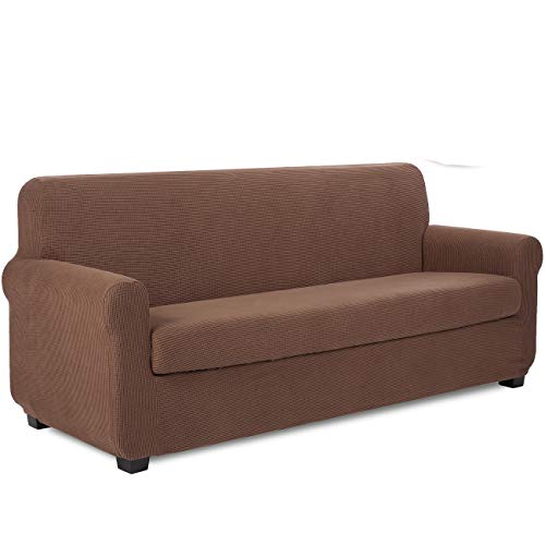 TIANSHU Sofaüberwürfe 3 sitzer,Spandex Sofabezug 2-Stücke Stretch Couchbezug Elastischer Antirutsch Stretchhusse Weich Jacquard Stoff Sofa-Überwürfe(3 Sitzer,Kaffee)