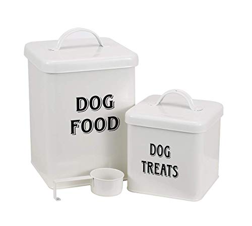 Pethiy Hundefutter und hundeleckerli behälter Set mit Schaufel –Beschichteter Kohlenstoffstahl – dicht schließende Deckel – Vorratsdose für Hunde trockenfutter-Weiß