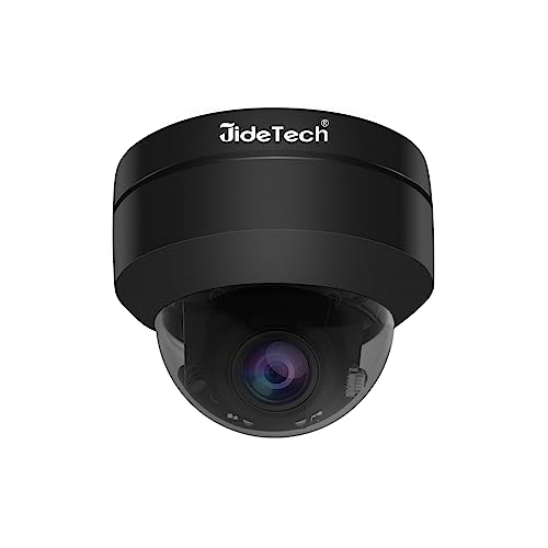 JideTech 5MP PTZ POE IP Dome Kamera, 5X Optischer Zoom, Überwachungskamera für Innen und Außen, IP66 Wasserdicht, Menschliche Erkennung, IR Nachtsicht, Unterstützung Max 128G SD Karten Slot (Schwarz)