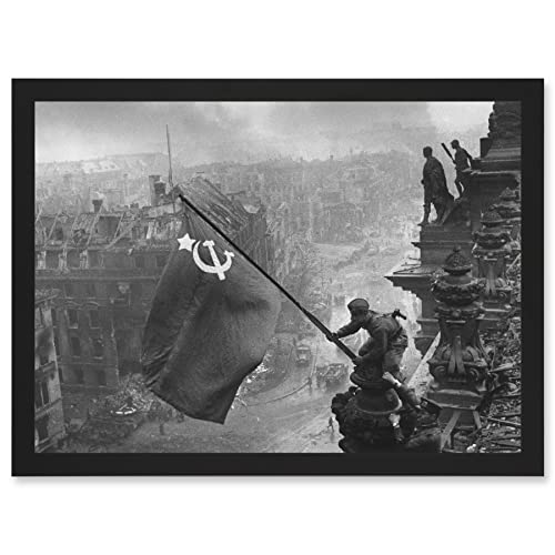Khaldei War WWII USSR Soviet Flag Over Reichstag Berlin Photo Artwork Framed A3 Wall Art Print