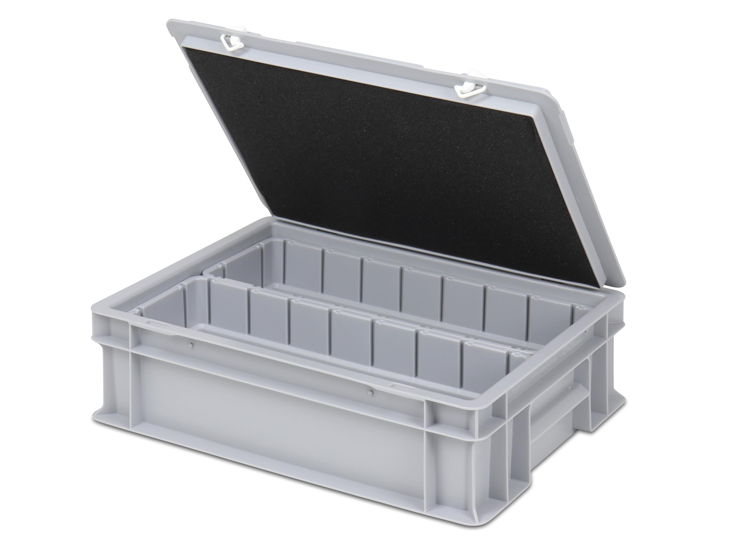 Einsatzkasten Einteilungs-Set für Eurobehälter, Schubladen mit Innenmaß 362x262 mm (LxB), 102 mm hoch, verschiedene Größen/Farben (2er Set inkl. Box + Deckel, grau)