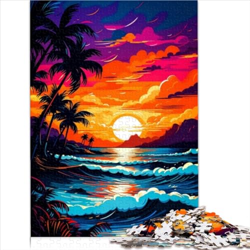 Puzzle 1000 Teile Puzzles Retro Strand Sonnenuntergang Puzzles für Erwachsene Holzpuzzles Spielzeug Wanddekoration 1000 Stück (75x50cm)