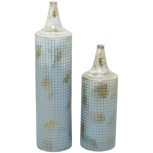 Deco 79 Hohe Vase, Metall, Used-Look, 63,5 cm, 45,7 cm hoch, Blau