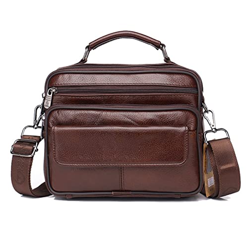 SSWERWEQ Handtasche Genuine Leather Male's Crossbody Bag Casual Business Leather Men's Messenger Bag Vintage Men Big Bag Zipper Shoulder Handbags
