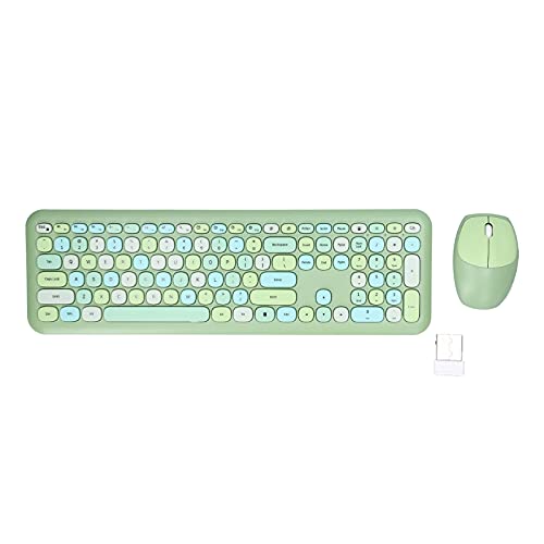 Kabelloses Tastatur- und Maus-Set,Tastatur-Maus-Kombi-Gaming-Maus und -Tastatur 2,4 G Retro Multi Color Mute Cover Kabelloses Tastatur- und Maus-Set für Home Office(Grün gemischt)