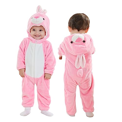 Doladola Babymädchens Strampler Animal Hooded Onesie Baby Jungen Mädchen Strampler Säugling Outfit Overall Kleidung(12-18 Monate,rosa Krabbe)