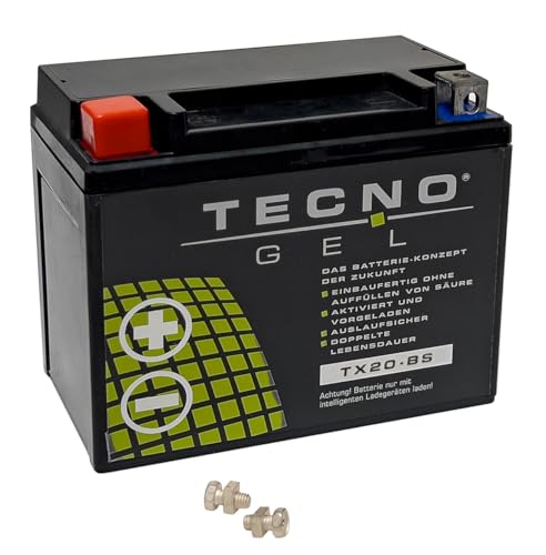 TECNO-GEL Motorrad-Batterie YTX20-BS für HARLEY DAVIDSON XLH 1000/1100/1200 Sportster 1979-1995, 12V Gel-Batterie 18Ah, 175x87x155 mm inkl. Pfand