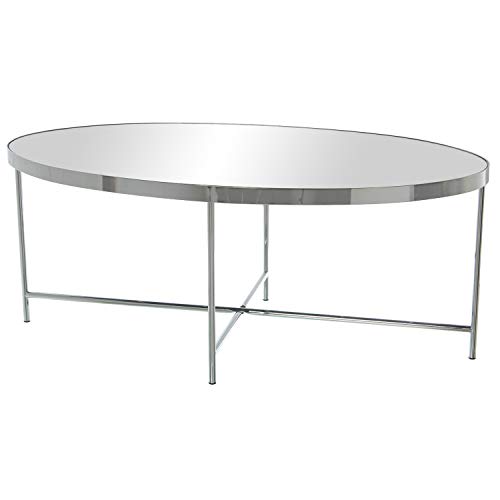 DRW Couchtisch, oval, aus verchromtem Stahl, 110 x 55 x 40 cm, Spiegel 5 mm dick