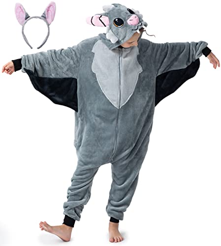 corimori Flauschiges Fledermaus-Kostüm für Kinder mit Haarreif | Halloween Fasching Kostüm Onesie für Mädchen, Jungen |  130-150cm