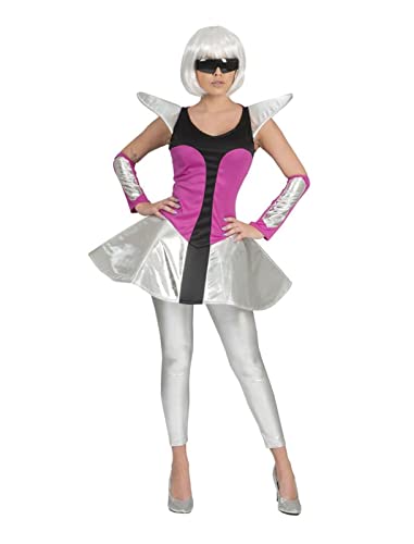 Damen Kostüm Space Travel Kleid silber/pink Armstulpen Weltraum Weltall (40/42)