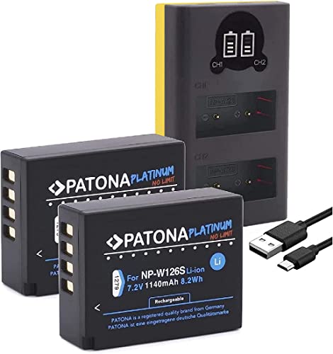 PATONA Platinum (2X) Ersatz für Akku Fujifilm NP-W126s (NP-W126) mit Mini LCD DUAL Ladegerät 181957 (USB)