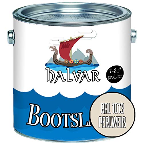 Halvar Bootslack Gelb RAL 1000-1037 Yachtlack SEIDENMATT Bootsfarbe PU-verstärkt für Holz & Metall verstärkt extrem belastbar hochelastisch Schiffslackierung (2,5 L, RAL 1013 Perlweiß)