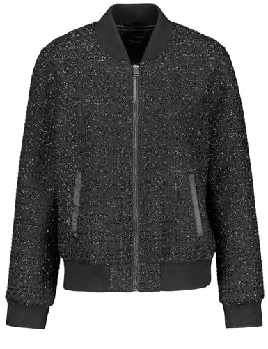 Taifun Damen Tweed Blouson mit Glanz-Effekt Langarm, Strickbündchen unifarben, Gemustert Schwarz 46