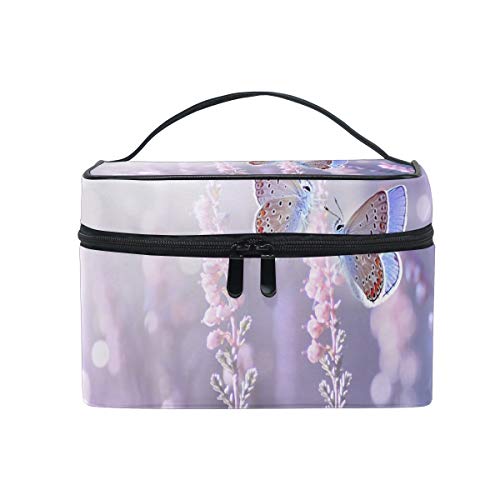 Hengpai Kosmetiktasche mit lila Blumen und Schmetterlingen für Reisen, Make-up, Zug, Aufbewahrung, Organizer für Frauen