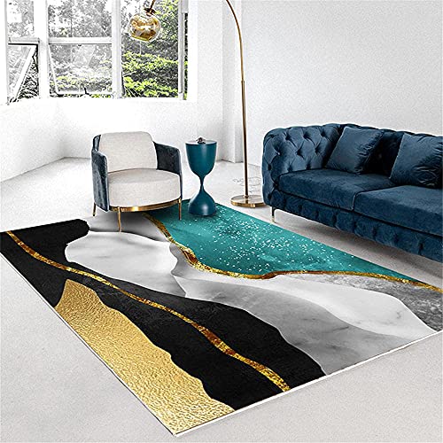 Kleine Teppiche Tu Hao Golden Penny, modern, einfach, grün, Golden Geometric Carpet-50 x 80 cm, großer Teppich, Dekoration, waschbar, pflegeleicht, Wohnzimmer, groß, Teppich für Schlafzimmer, Karpfen,