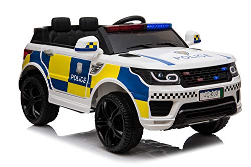 ES-TOYS Kinderfahrzeug - Elektro Auto Polizei RR002-12V7AH Akku,2 Motoren- 2,4Ghz Fernsteuerung, MP3+Sirene (Weiss)