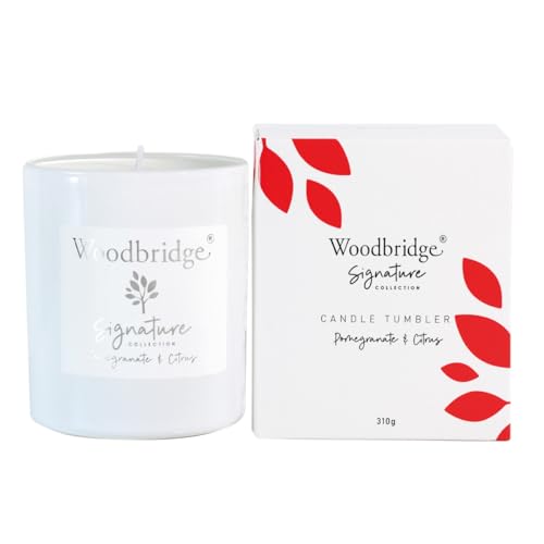 Woodbridge Duftkerze im Glas mit Deckel | Pomegranate & Citrus | Duftkerze Fruchtig | kleine Duftkerze | Brenndauer bis 60h | Weiße Kerzen (310g) | Signature Kollektion