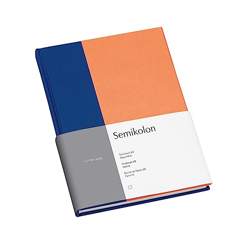Semikolon 364821 – Notizbuch Cutting Edge A5 blanko - 176 Seiten, cremeweißes Papier – Lesezeichen – cobalt peach